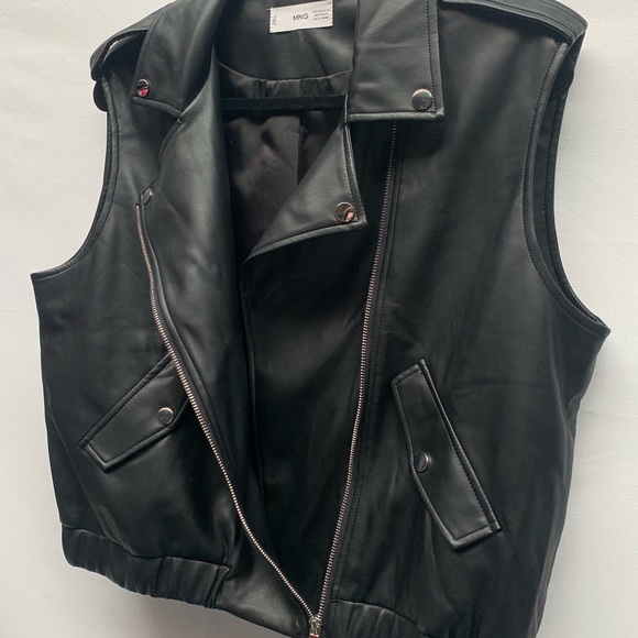 Mango Faux Leather Sleeveless Biker Jacket Vest Black XL - Picture 3 of 8